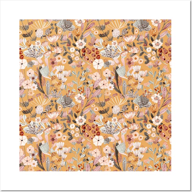 Yellow Floral Pattern Wall Art by WAHM Team